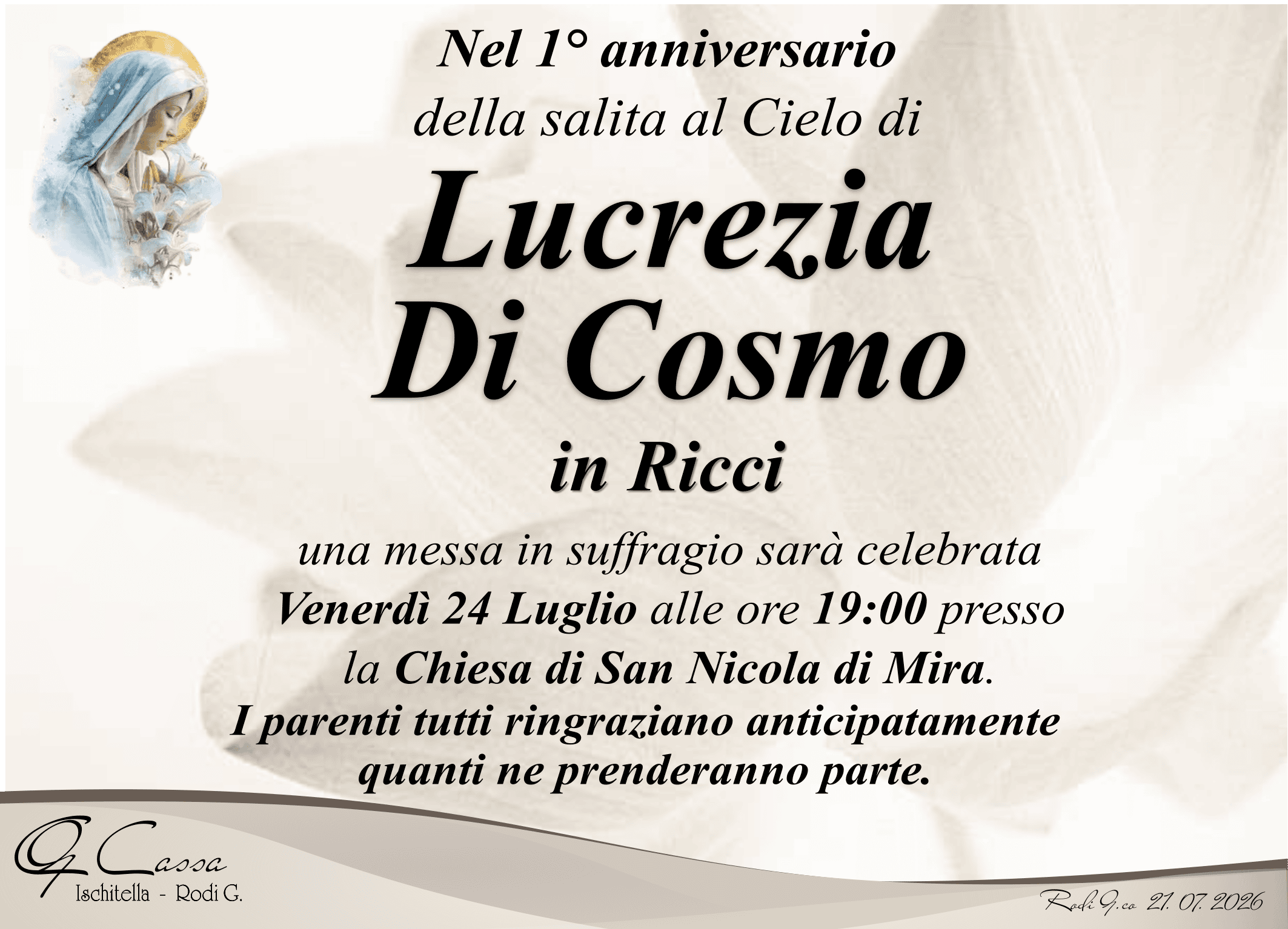1° ANNIVERSARIO DI COSMO LUCREZIA