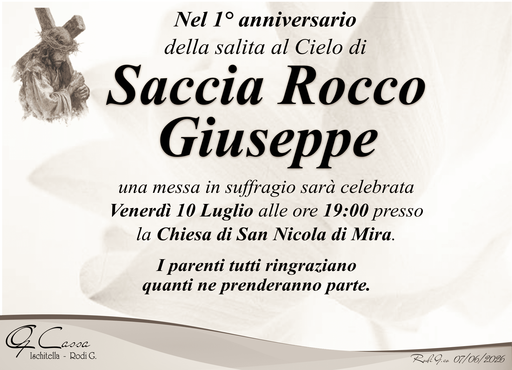 1° ANNIVERSARIO SACCIA ROCCO GIUSEPPE