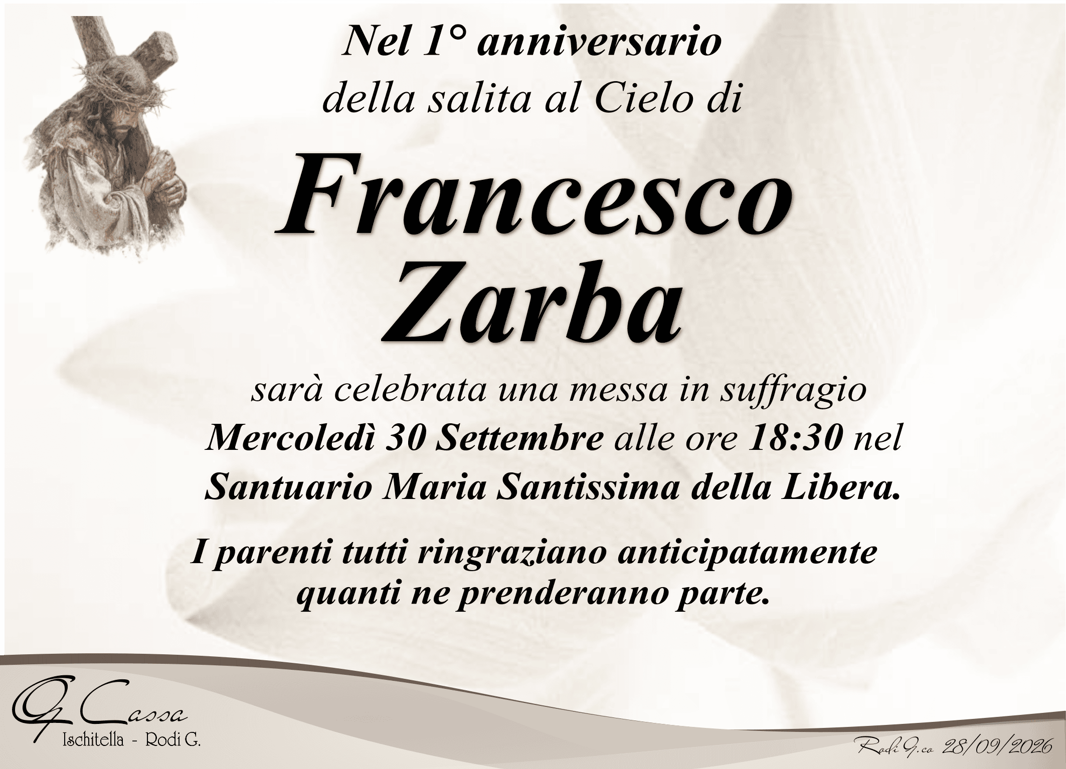 1° ANNIVERSARIO ZARBA FRANCESCO
