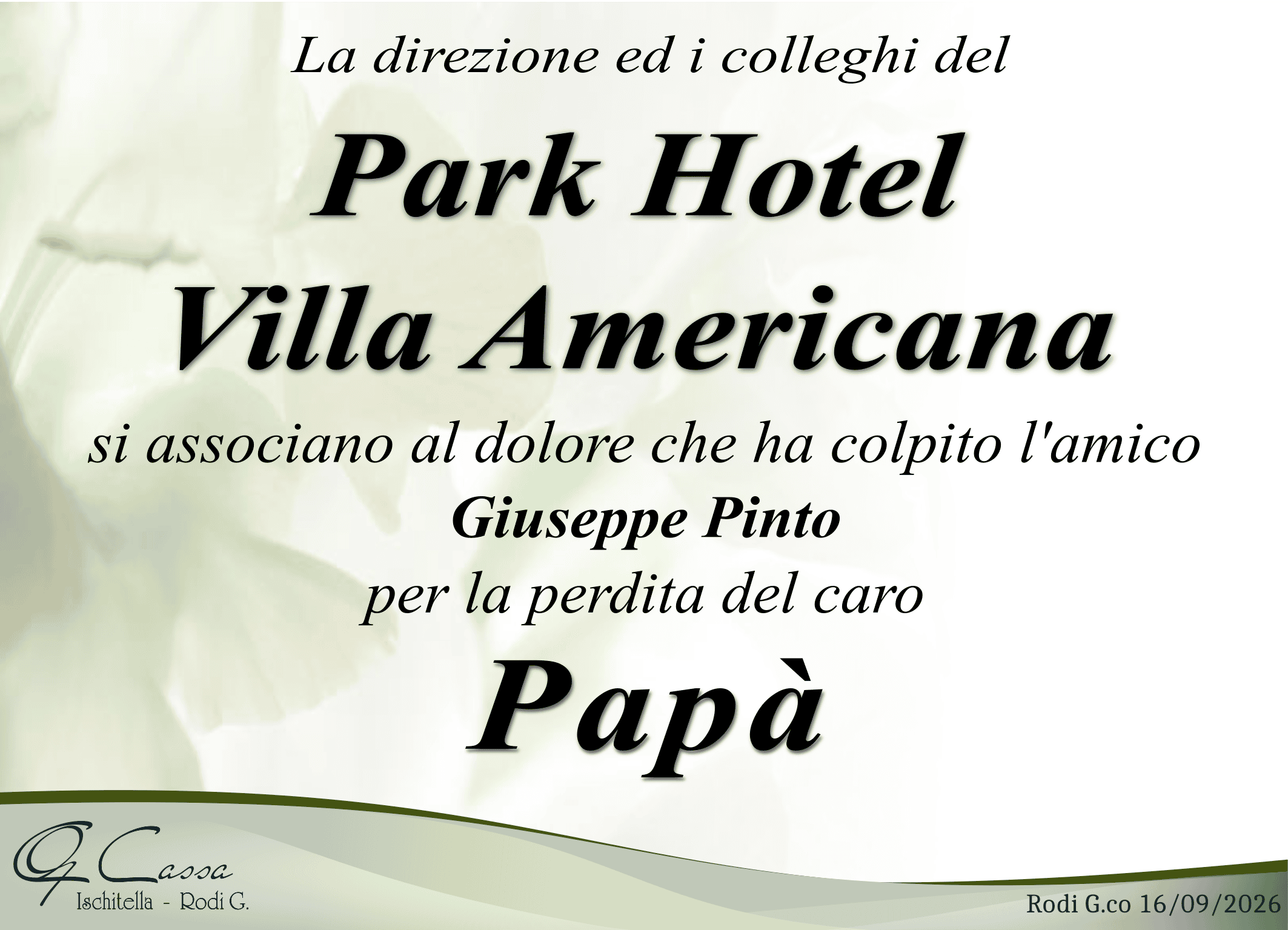 PARTECIPAZIONE VILLA AMERICANA PINTO ANGELO